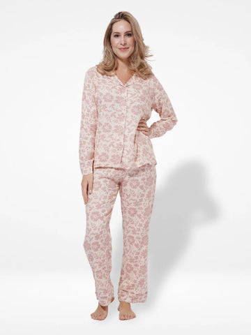 Women Warm White Floral Printed Pyjama Set   Nightwear Dress