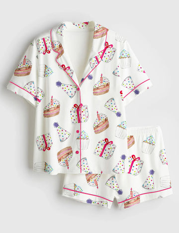 Women’s Birthday Party Long Sleeve Satin Pajama Set