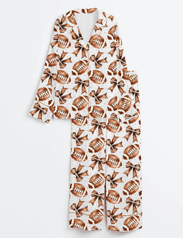 Women’s Coquette Football Long Sleeve Satin Pajama Set