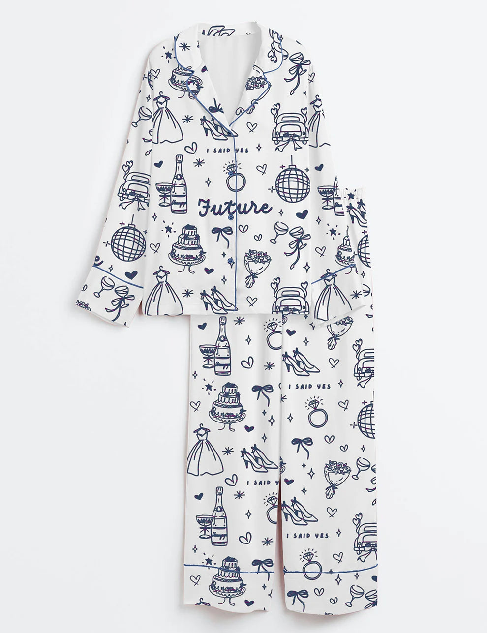 Women’s Future Wife Bridal Shower Engagement Wedding Wife Bride Love Print Long Sleeve Satin Pajama Set