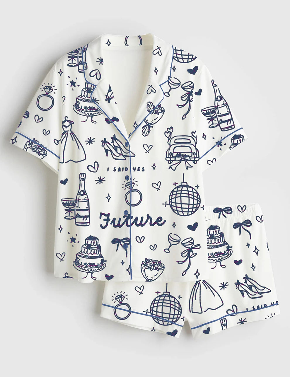 Women’s Future Wife Bridal Shower Engagement Wedding Wife Bride Love Print Long Sleeve Satin Pajama Set