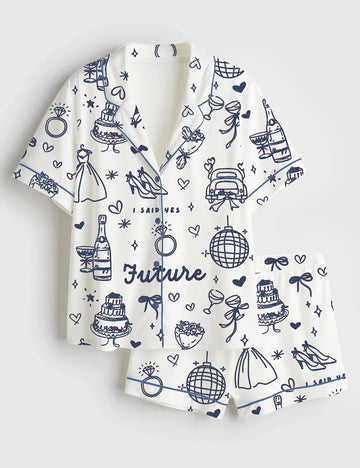 Women’s Future Wife Bridal Shower Engagement Wedding Wife Bride Love Print Long Sleeve Satin Pajama Set