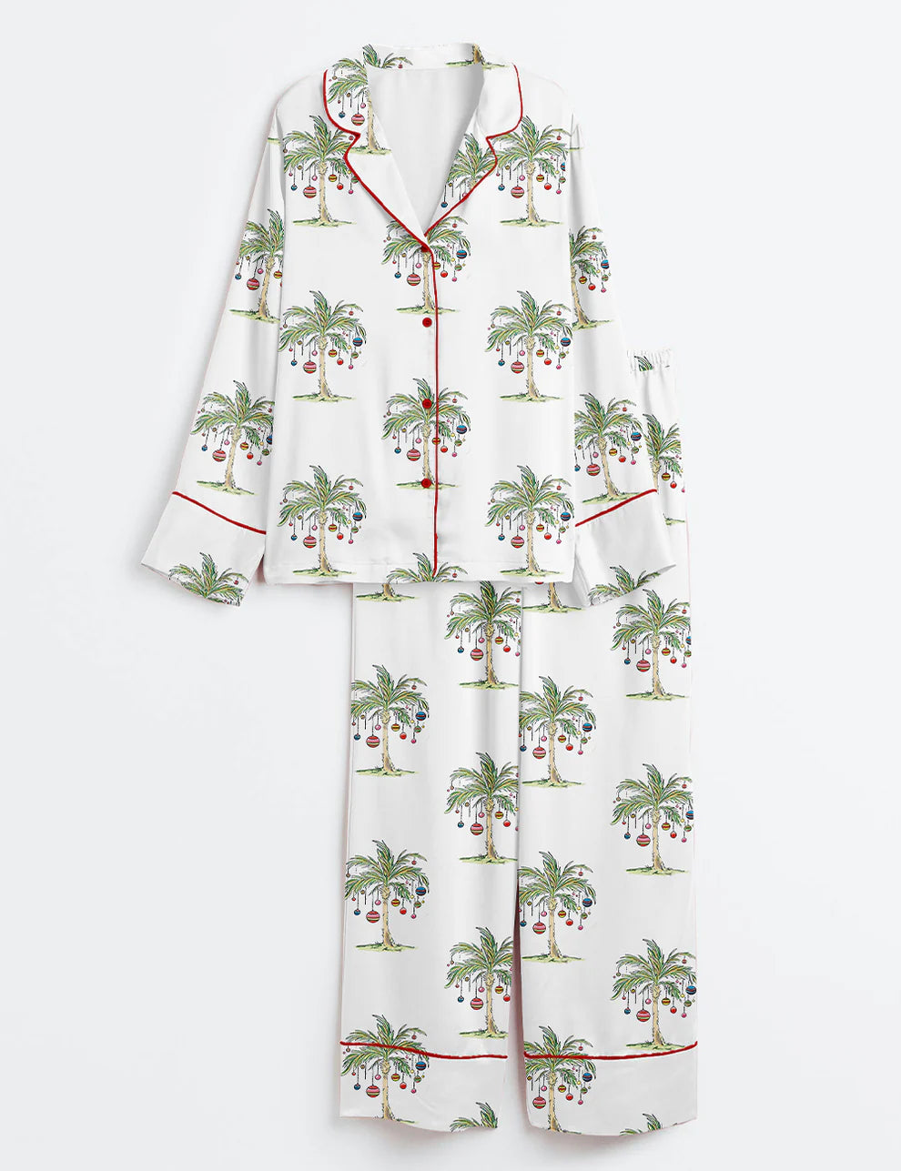 Women’s Tropical Christmas Aloha Holiday Beach Santa In July Hawaiian Print Long Sleeve Satin Pajama Set