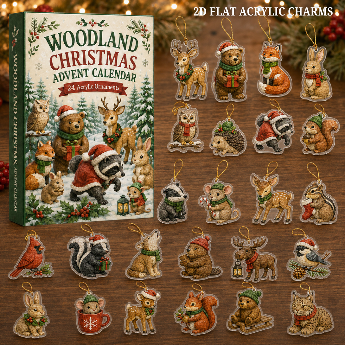 Woodland Merry Land Advent Calendar 2026 24 Day Festive Countdown Acrylic Charms Blind Box Gift For Woodland Lovers Family Members