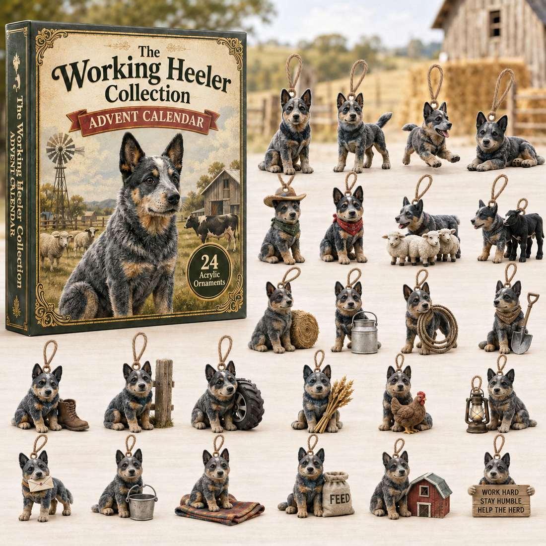 Working Heeler Collection Advent Calendar 2026 24 Day Festive Countdown Acrylic Charms Blind Box Gift For Dog Lovers