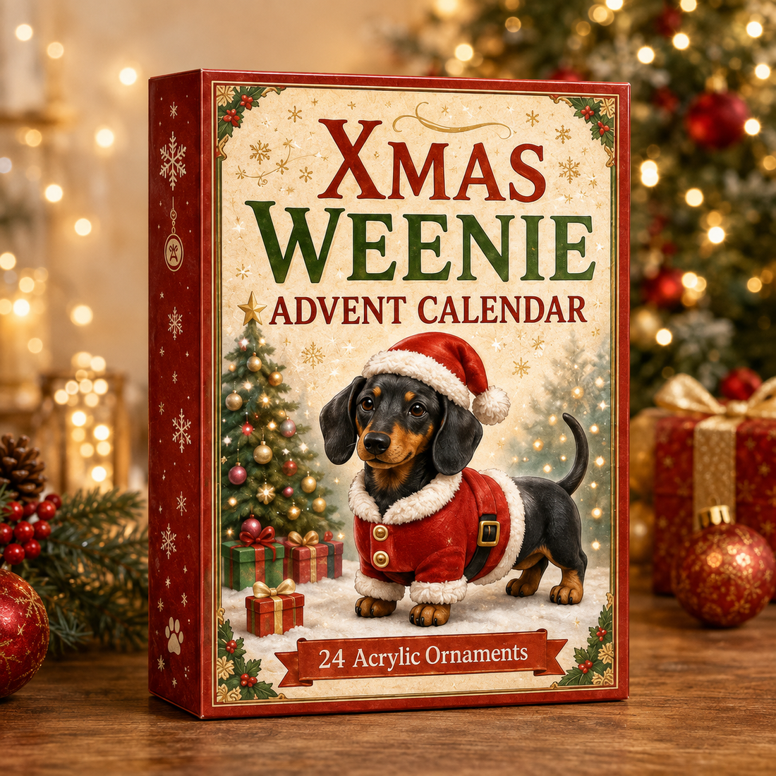 Xmas Weenie Advent Calendar 2026 24 Day Festive Countdown Acrylic Charms Blind Box Gift For Dachshund Lovers
