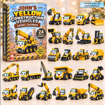 Yellow Constructive Vehicles advent calendar 2026 - 24-Day Countdown, Acrylic Charms