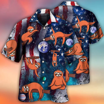 Yoga Independence Day Sloth Cute Hawaiian Shirt, 4th Of July Hawaiian Shirt, 4th Of July Shirt