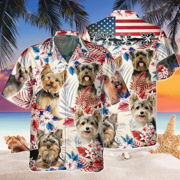 Yorkshire Terrier Aloha Hawaiian Shirts For Summer, Yorkie Independence Day USA Flag Hawaiian Shirt For Men Women, 4th of July Gift For Dog Lovers
