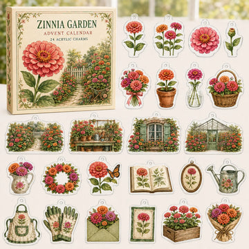 Zinnia Flower Advent Calendar 2026 - 24-Day Countdown, Acrylic Charms