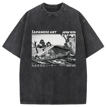 Personality fashion Sawyers Cutting a Log Washed T-Shirt