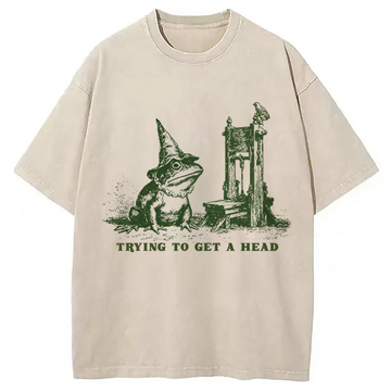 Personality fashion Funny Guillotine Frog Washed T-Shirt