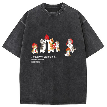 Personality fashion Strawberry Kitty Washed T-Shirt