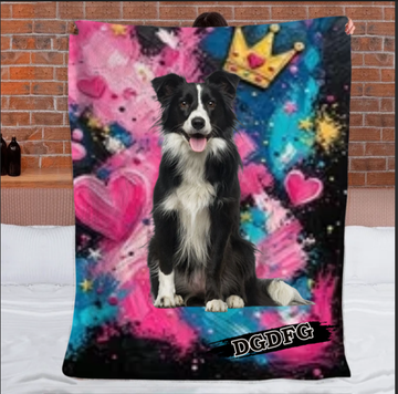Graffiti Style Pet Portrait Blanket - Personalized Pet Photo & Name - Custom Memorial Gift for Dog Lovers