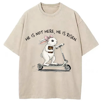 Personality fashion He Is Risen Easter Bunny Washed T-Shirt