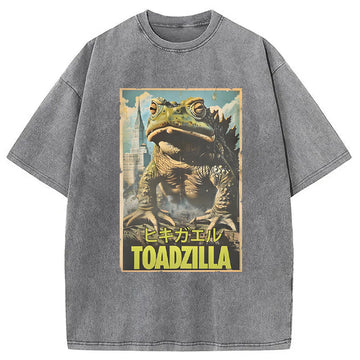 Personality fashion Vintage Funny Frog Washed T-Shirt
