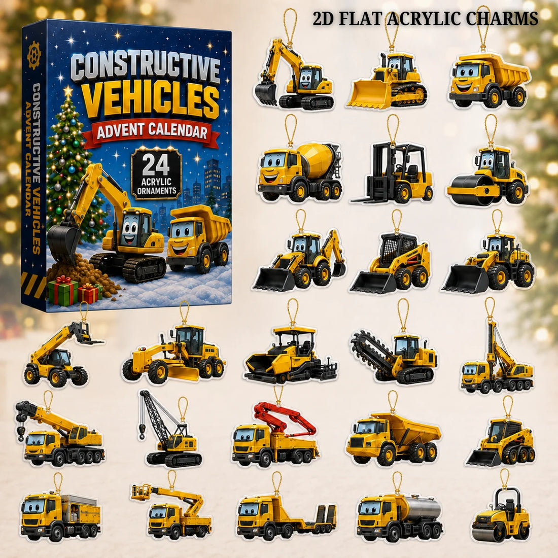 Constructive Vehicles Advent Calendar 2026 - 24-Day Festive Countdown, Acrylic Charms Blind Box - Gift For Kids, Family & Friends-1
