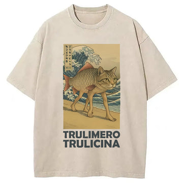 Personality fashion Funny Ukiyo-E Art Meme Washed T-Shirt