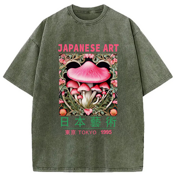 Personality fashion Pink Fantasy Mushrooms Art Washed T-Shirt