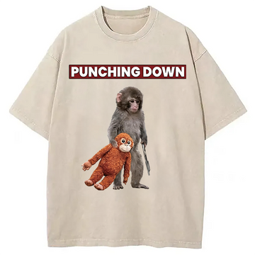 Personality fashion Punching Down Monkey Washed T-Shirt