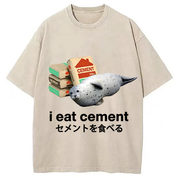 Personality fashion Seal Eat Cement Meme Washed T-Shirt