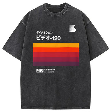 Personality fashion Retro Japanese VHS Cassette Washed T-Shirt
