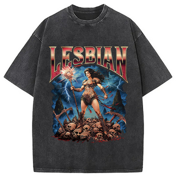 Personality fashion Lesbian Funny Meme Washed T-Shirt