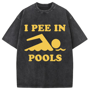 Personality fashion Mens I Pee in Pools Washed T-Shirt