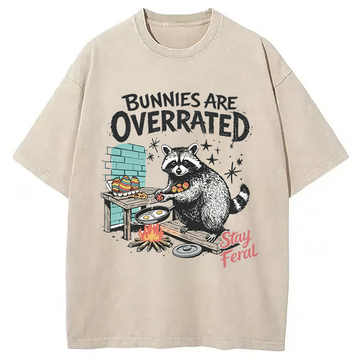 Personality fashion Bunnies Are Overrated Raccoon Easter Washed T-Shirt