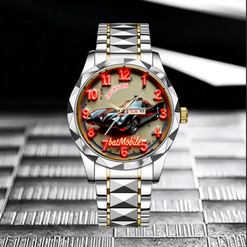 Customized BatMobile Neon Watch - Personalized Name Classic Bat Car Theme Watch - Gift for Car Enthusiasts, Batman Fans, Superhero Lovers