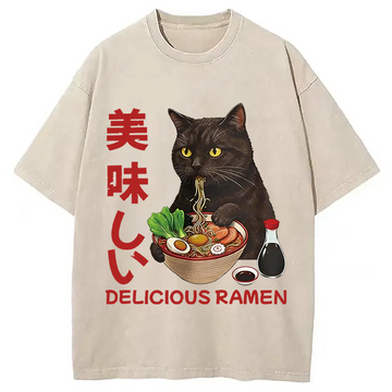 Personality fashion Delicious Ramen Washed T-Shirt