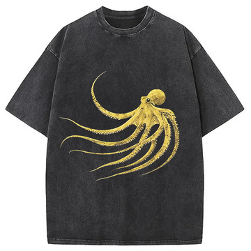 Personality fashion Retro Octopus Washed T-Shirt
