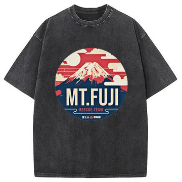 Personality fashion Japanese Mount Fuji Rescue Washed T-Shirt