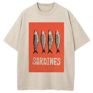 Personality fashion Sardines Japanese Washed T-Shirt