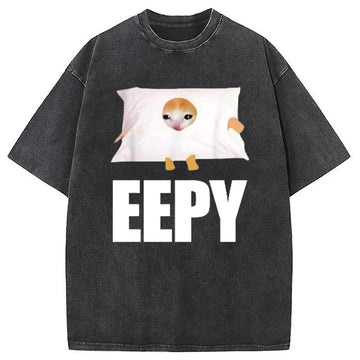 Personality fashion Eepy Cat Saying Washed T-Shirt