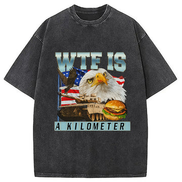Personality fashion WTF Is A Kilometer Meme Washed T-Shirt
