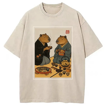 Personality fashion Capybara Tea Ceremony Washed T-Shirt