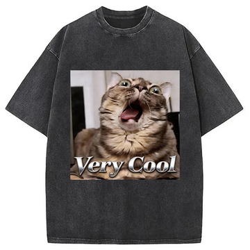 Personality fashion Very Cool Funny Cat Meme Washed T-Shirt