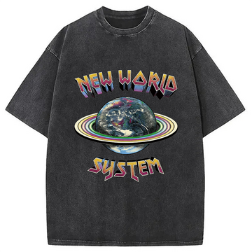 Personality fashion New World System Washed T-Shirt