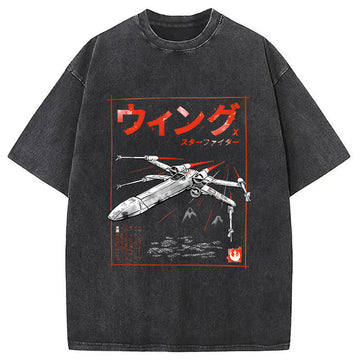 Personality fashion X-wing Fighter Japanese Washed T-Shirt