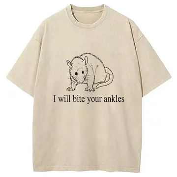 Personality fashion I Will Bite Your Ankles Funny Possum Washed T-Shirt