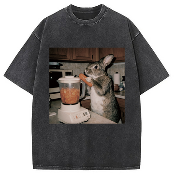 Personality fashion Rabbit Carrot Shake Washed T-Shirt