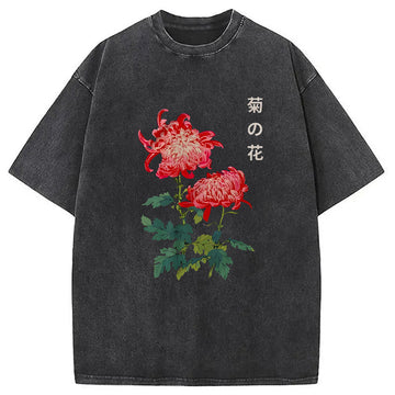 Personality fashion Chrysanthemum Kiku Flower Ukiyo-e Washed T-Shirt