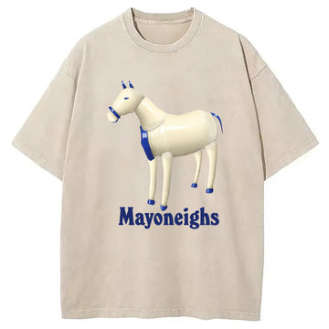Personality fashion Mayoneighs Horse Washed T-Shirt