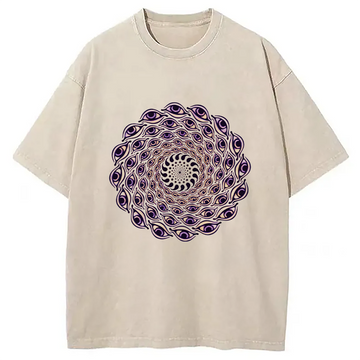 Personality fashion Eye Spiral Illusion Washed T-Shirt