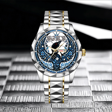 Floral Rebel Loon Customized Watch - Personalized Name Minnesota State Bird Decorative Pattern Watch - Gift For Bird Lovers, Minnesota Residents