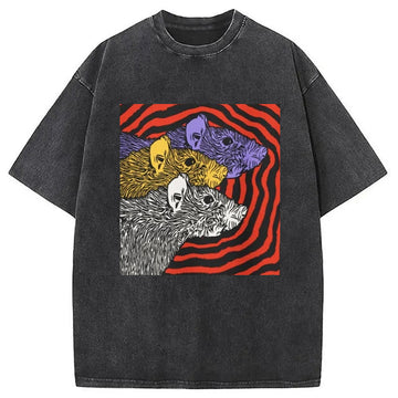 Personality fashion Psychedelic Rat Washed T-Shirt