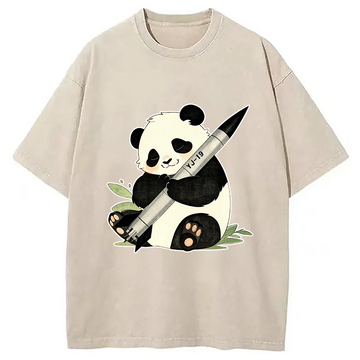 Personality fashion Panda and Hypersonic Missiles Washed T-Shirt
