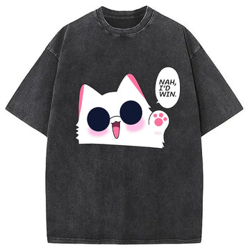 Personality fashion Nah I'd Win Gojo Cat Japanese Meme Washed T-Shirt