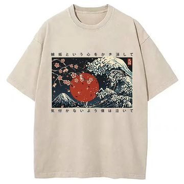 Personality fashion Great Wave Off Washed T-Shirt